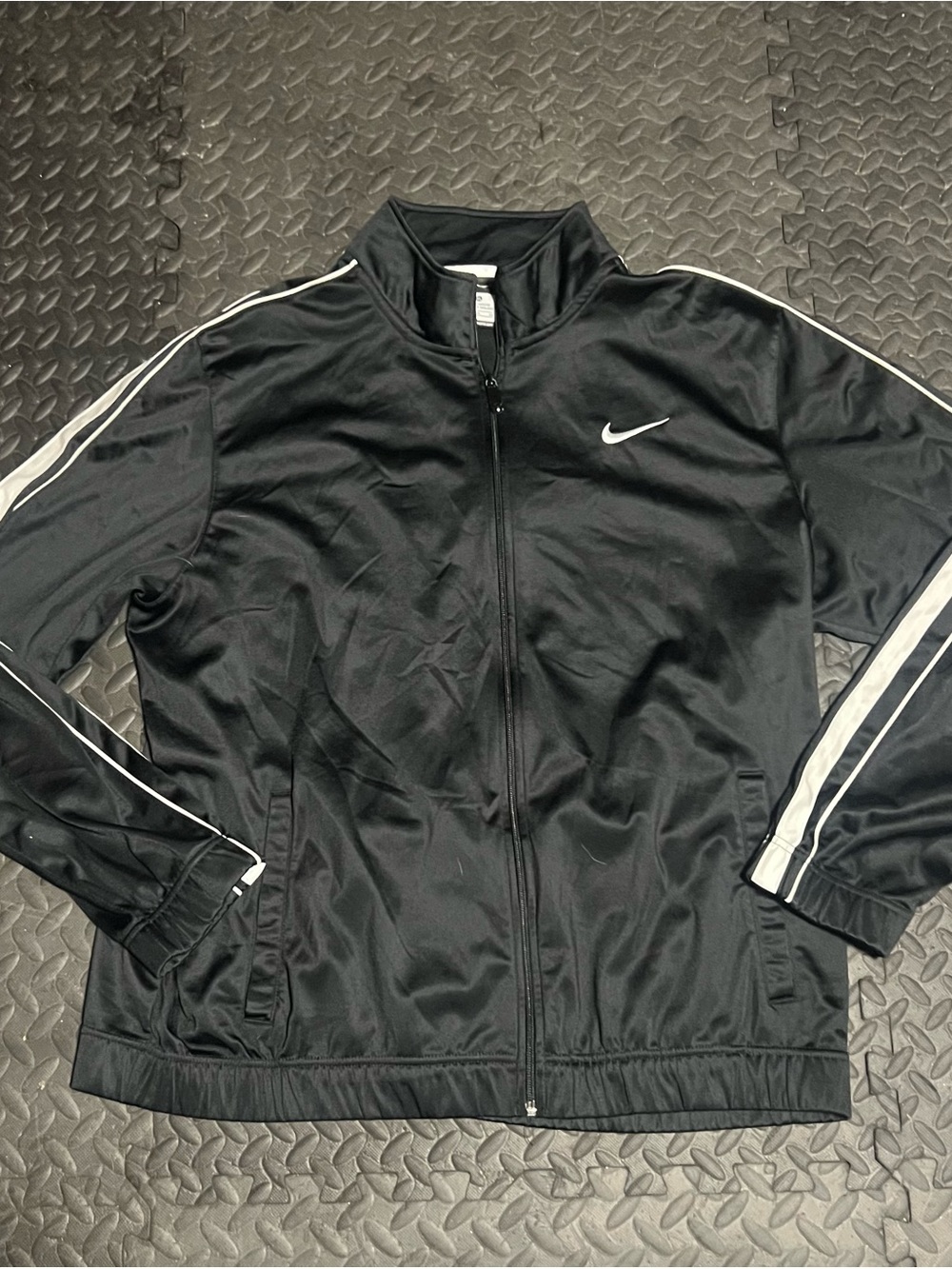 Nike Black and White Track Jacket with Silver Swoosh Detail